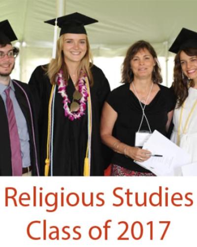 Prof. Kim Haines-Eitzen stands with 2017 Religious Studies graduates